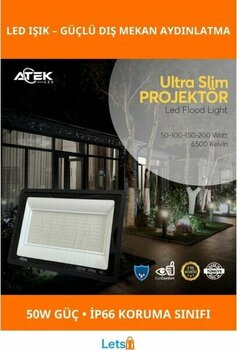 Letsii Ultra Ince 50W Dış Mekan LED Işık Su Geçirmez Projektör - Çok Renkli