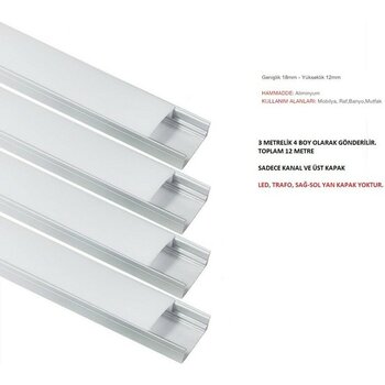 Sese 12MT Alüminyum LED Kanalı, LED Profili , Şerit LED Kanalı Boş Kasa 4x3 Metre 724080102 - Gri