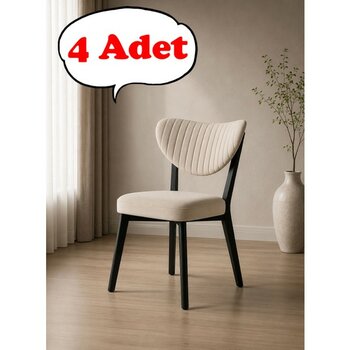 Teknor 4 Adet Elma Sandalye Modern Kadife Kapitone Sırtlı Mutfak Yemek Odası Balkon Kafe Sandalyesi 85 cm - Krem