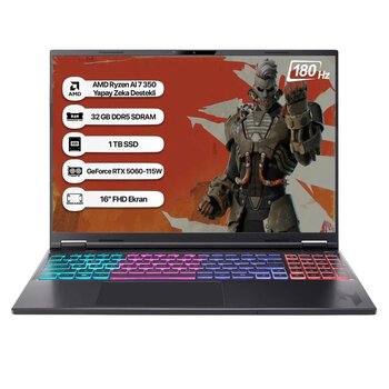 Acer Nitro 16S AN16S-61 NH.QXJEY.002 R7 AI 350 32 RAM 1TB SSD RTX5060-8GB Ekran Kartı 180 Hz16'' FreeDos