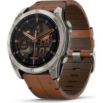 Garmin Fenix 8 – 51MM Amoled Sapphire Karbon Gri Dlc, Deri Kayışlı - 51 mm - Titanyum