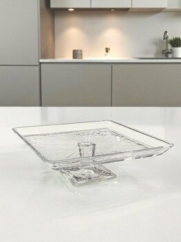 Paşabahçe Ayaklı Cam Sunum Servis Tabağı Kare Şık Kek Pasta Sunum Tabak 24X24