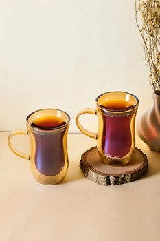 Perotti Amber 2'li Isıya Dayanıklı Çift Cidarlı Kulplu Cam Çay Bardağı 150 ml