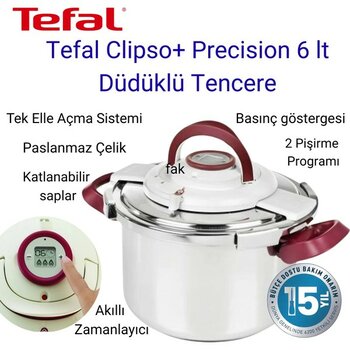 Tefal Clipso+ Precision 6 Lt Düdüklü Tencere + Dijital Hassas Mutfak Tartısı - 6 L - Krem Rengi