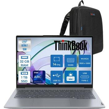 Lenovo Thinkbook 14 G7 Iml Intel Ultra 7 155H 32GB Ddr5 1tb SSD Intel® Aı Boost 14" Wuxga 300NITS IPS Freedos Taşınabilir Bilgisayar 21MR0050TRF13 ...
