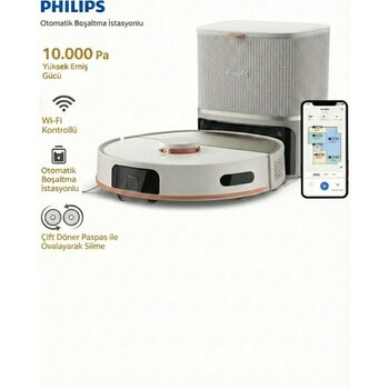 Philips 10.000 Pa Yüksek Emiş Gücü ve Çift Döner Paspaslı Robot Süpürge Kendi Kendini Boşaltan Istasyonlu Leke Çıkarıcı Mop Teknolojisi ve Lazer Na...
