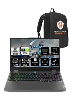 LENOVO LOQ i5 12600HX 16GB 512GB SSD RTX3050/6GB 15.6\" FHD 144Hz W11H Gaming Laptop & PER4 Çanta