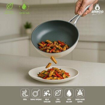 Sera Nova Yanmaz Yapışmaz Seramik Wok Tava 28 cm – Beyaz