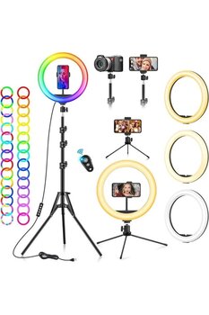 SMAYLİNG 10 Inç 26 Cm Rgb Işıklı Tripod Çok Renkl Led 210 Cm Tripot Youtube Tiktok Işığı Ve Bluetooth Kumanda