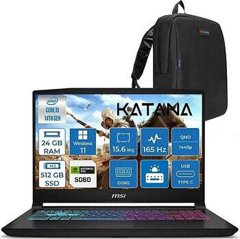 Msı Katana 15 Hx Intel Core I9 14900HX 24GB Ddr5 512GB SSD Windows 11 Home RTX5060 8gb 115W 15.6" 2k QHD(2560X1440) 165Hz Taşınabilir Bilgisayar B14WFK450XTRH09 + Zetta Çanta - 512 GB - 24 GB