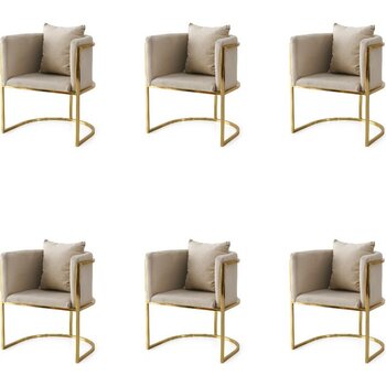 6 Adet Reyhan Gold Tekli Berjer Sandalye Babyface Kumaş - Açık Krem