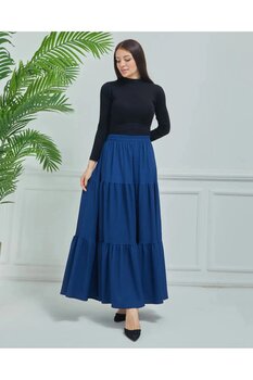 Rudaconcept Katlı Bürümcük Kumaş Etek, 3 Kat Etek, Tesettür Etek, Uzun Etek, Anne Hediye, Sevgili Hediye S/M Beden