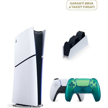 Sony Playstation 5 Slim Digital Edition 825 GB SSD Oyun Konsolu + 2. Ps5 Chroma Teal + Ps5 Şarj Istasyonu (Yeni Sürüm) - Beyaz