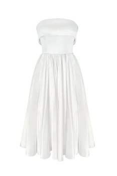 TARA COŞKUNTUNCEL Straplez Yaka Detaylı Kloş Midi Abiye Elbise 42 Beden