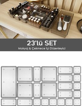 Meleni Home 23'lü Çekmece İçi Organizer - Kozmetik Takı Makyaj Organizeri Dolap İçi Düzenleyici - Antrasit