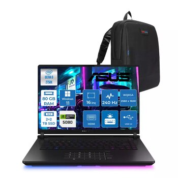 Asus Rog Strix Scar 16 G635LW-RW141 Intel Core Ultra 9 275HX Aı 80GB GB 2tb+2tb 16GB/RTX5080 Gddr7 175W 16" 2.5k (2560X1600,WQXGA) 240Hz 3ms 1200NITS Windows 11 Home Laptop WSA141H38+ZETTAÇANTA