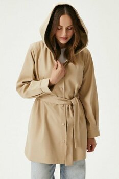 Ritnice Kadın Trendy Kapüşonlu Çıtçıtlı Bej Trençkot - 44