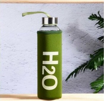 Kitchenboost Kılıflı H2O Cam Matara Yeşil 500 ml Su Matarası