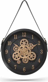 Efe Mark Premium Serisi Antik Eskitme Döner Çarklı Retro Tasarım 40 cm Siyah Yuvarlak Duvar Saati