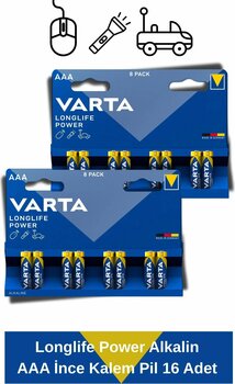 Varta Longlife Power Alkalin AAA İnce Kalem Pil 16 Adet