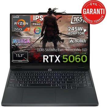 Lenovo Legion 5 15AHP10 Amd Ryzen 7 260 32GB 1tb SSD Rtx 5060 8gb (115W) 15.3" 165Hz Wuxga IPS Panel Freedos Taşınabilir Bilgisayar 83M00070TR - 1 TB