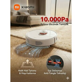 Xiaomi 10.000 Pa Rekor Emiş Gücü ve Saç Dolanma Önleyici Fırça Teknolojisine Sahip Akıllı Robot Süpürge Lazer Navigasyonlu Haritalama ve Uzun Ömürl...