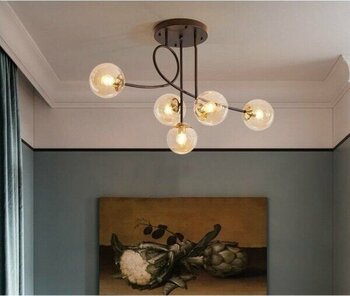 Fer Avize  Jade Lüks Modern Siyah Renk Gövde Bal Camlı 5 Li Avize