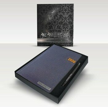 Kişiye Özel Kutulu 17X 24 cm 2026 Tarihli Turuncu Yaldız Baskılı Ajanda ve Kalem Seti