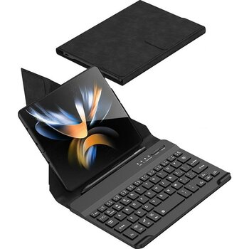 Samsung Galaxy Z Fold 3 Uyumlu Klavyeli Kılıf Bluetooth Keyboard Set Standlı Kalem Bölmeli - Galaxy Z Fold 4 - Siyah
