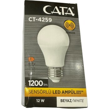 Cata CT-4259 12W 6400K (Beyaz Işık) Sensörlü E27 Duylu LED Ampul (8 Adet) - Beyaz
