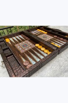 megame Premium Deri Tavla Takımı, Lüks Tavla Tahtası, Yetişkinler İçin Tavla Seti,