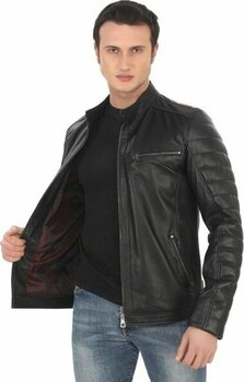 Erkek Hakiki Kuzu Derisi Ceket Siyah Biker Mont Kapitone Kollu Slim Fit El Yapımı Şık Deri Ceket - M