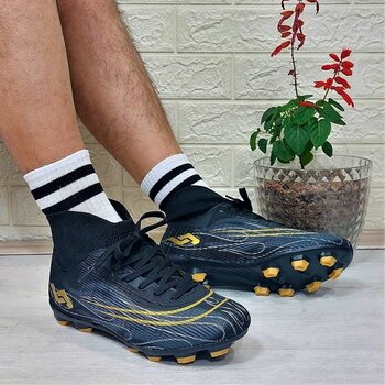 Jump 29676 Siyah-Altın Çoraplı Krampon Çimsaha Futbol Ayakkabı - 39 - Siyah