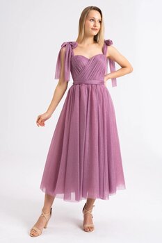 Lenta Moda Simli Midi Boy Gül Kurusu Abiye Ve Balo Elbisesi 42 Beden