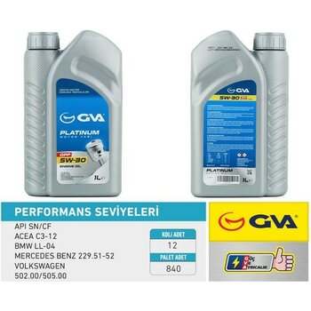 GVA Motor Yağı 5W30 1 Lt Platınum Partiküllü-Dpf Tam Sentetik Apı Sn/cf 5W30 93165554 (12 Adet)