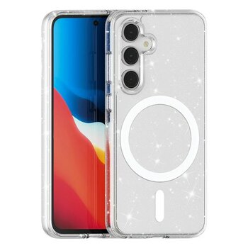 Samsung Galaxy S24 FE Kılıf Şeffaf Simli ve Magsafe Özellikli Şık Dazzle Premium Sert Silicone Case Cover