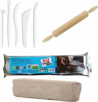 Hobialem Kil Hamuru Set-1, Seramik Hamuru Başlangıç Seti, Ebeşuar, Merdane, 1 Kg Beyaz Kil