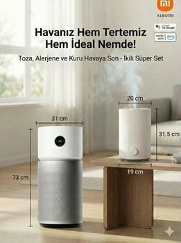 Xiaomi  125M² Geniş Alan Etkili Akıllı Hava Temizleme Makinesi Koku Duman ve Tüy Giderici Hepa Filtreli Sessiz Mod Alerji Dostu + Hava Nemlendirici