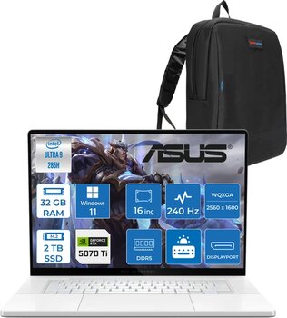 Asus Rog Zephyrus G16 Gu605cr Intel Core Ultra 9 285H Aı 32Gb 2Tb Ssd Rtx5070tı-12Gb 120W Wın11pro 16" Oled 2.5K 240Hz 0.2Ms 550 Nits Wqxga (2560 X 1600) Taşınabilir Bilgisayar Wqr204114+Zettaçanta