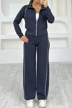 Mivelya Kadın Spor Şık Fermuarlı Şeritli Eşofman Takımı Modal Kumaş XL Beden