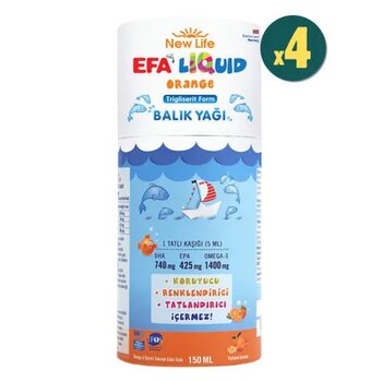 New Life Efa Liquid Omega 3 Portakal Aromalı 4x150 ml Balık Yağı
