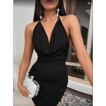 Pijamask Kadın Siyah Sırt Dekolteli Kısa Gece Elbisesi - XL