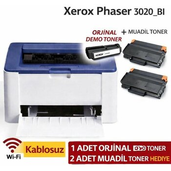 Xerox Phaser 3020V_BI+2T Wi-Fi Mono Lazer Yazıcı +2 Adet Muadil Toner Hediye - Beyaz
