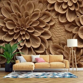 Çiçek Figürlü Ağaç Oyma Desenli Beyaz 100 x 280 cm Duvar Kağıdı