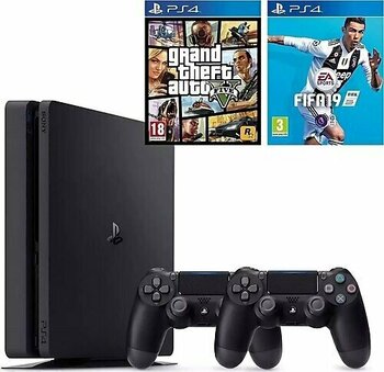 Sony Playstation 4 Slim 500 GB Siyah Oyun Konsolu + 2. Kol + GTA 5 + EA SPORTS FIFA 19