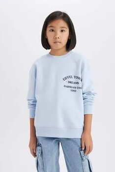 Defacto Kız Çocuk Relax Fit Bisiklet Yaka Baskılı Sweatshirt D8546A825SP