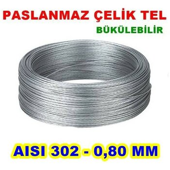 Arcan Paslanmaz Çelik Tel 5 Metre x 2 Adet Toplam 10 Metre Ebat Seç Yaylık Tel - 0.8 mm 5 Metre X 2 Adet