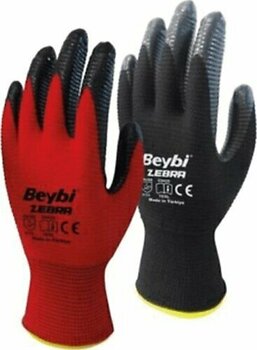 Beybi Nitril Poly Pn Zebra 9 Numara Polyester Nitril Kırmızı İş Eldiveni