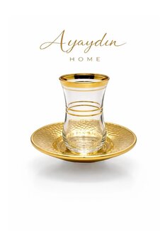Paşabahçe 42011 Yaldızlı 12 Parça Çay Seti (6 Bardak + 6 Tabak) - Ayaydın Home