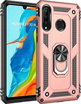 noktaks - Huawei P30 Lite - Kılıf Yüzüklü Zırh Tank Vega Kapak - Rose Gold - T8270